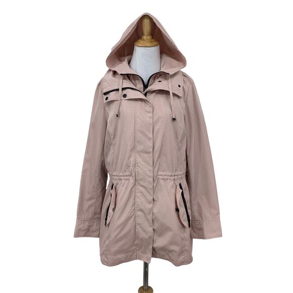 BCBGeneration Double Zip Jacket Women M Pink Snap Button Bungee Tie Waist Hoodie - Picture 1 of 16